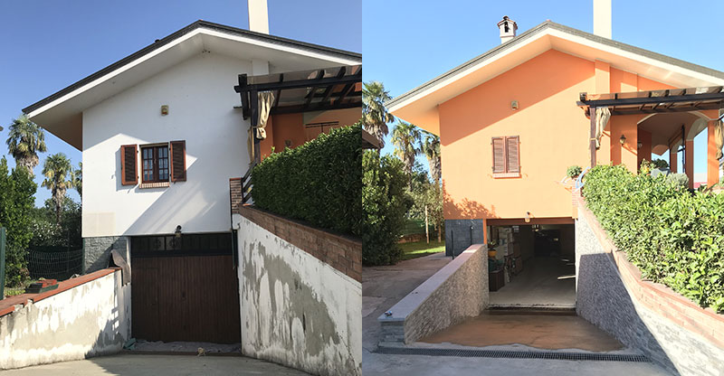Prima e dopo - facciata villetta garage